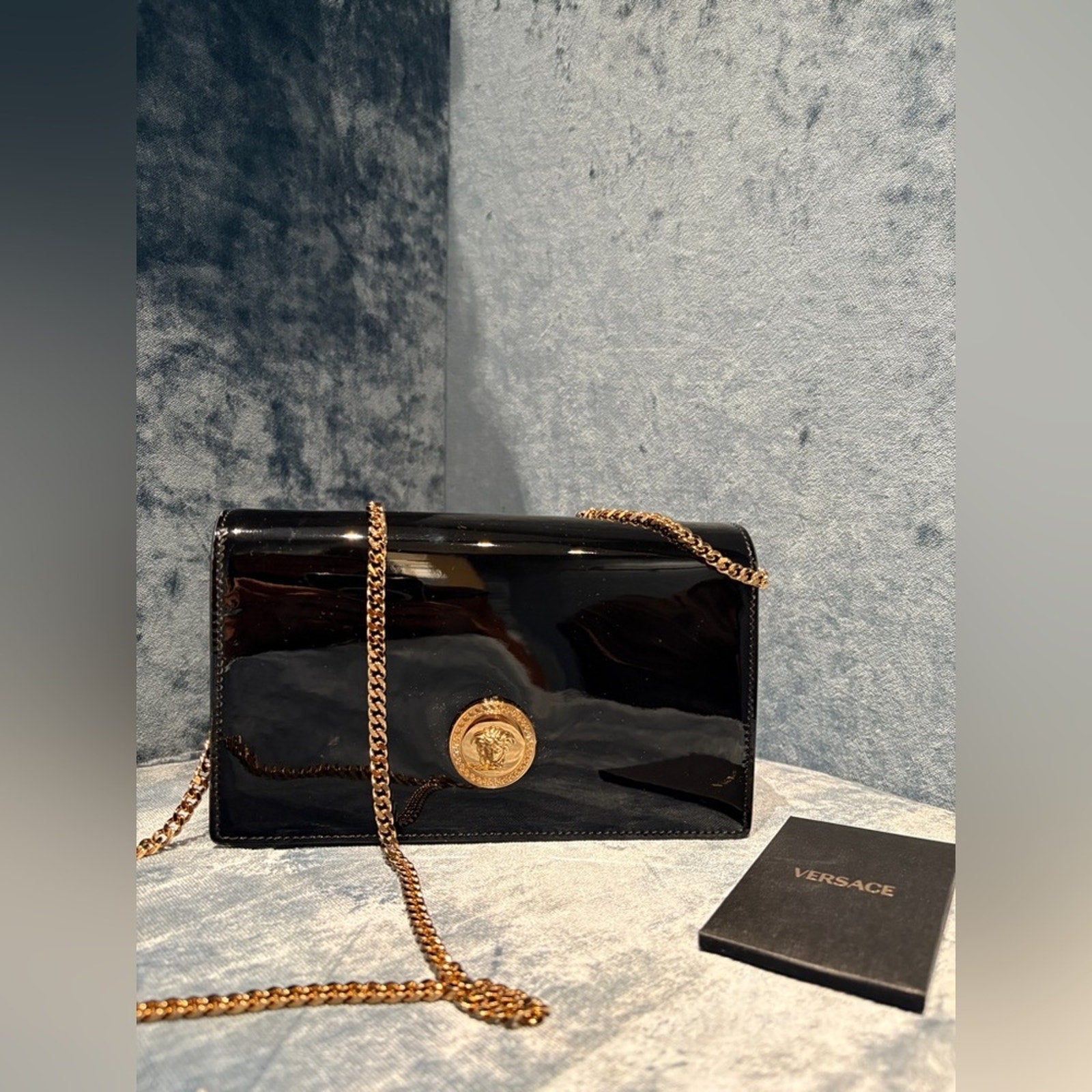 Versace Black and Gold Medusa patent leather Women's Bag NWT