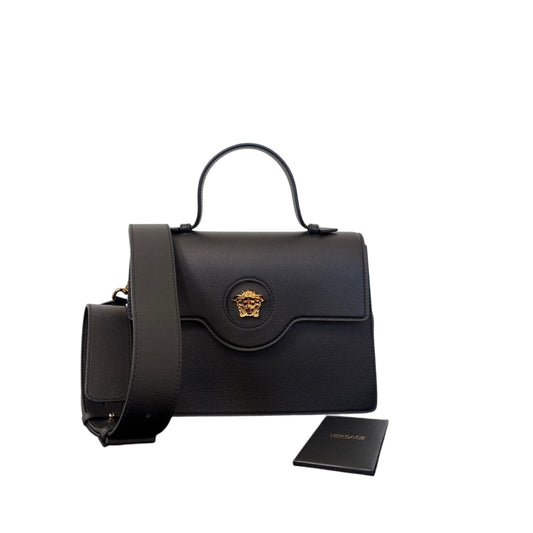 Versace Medusa flap Black Leather Handbag with crossbody strap