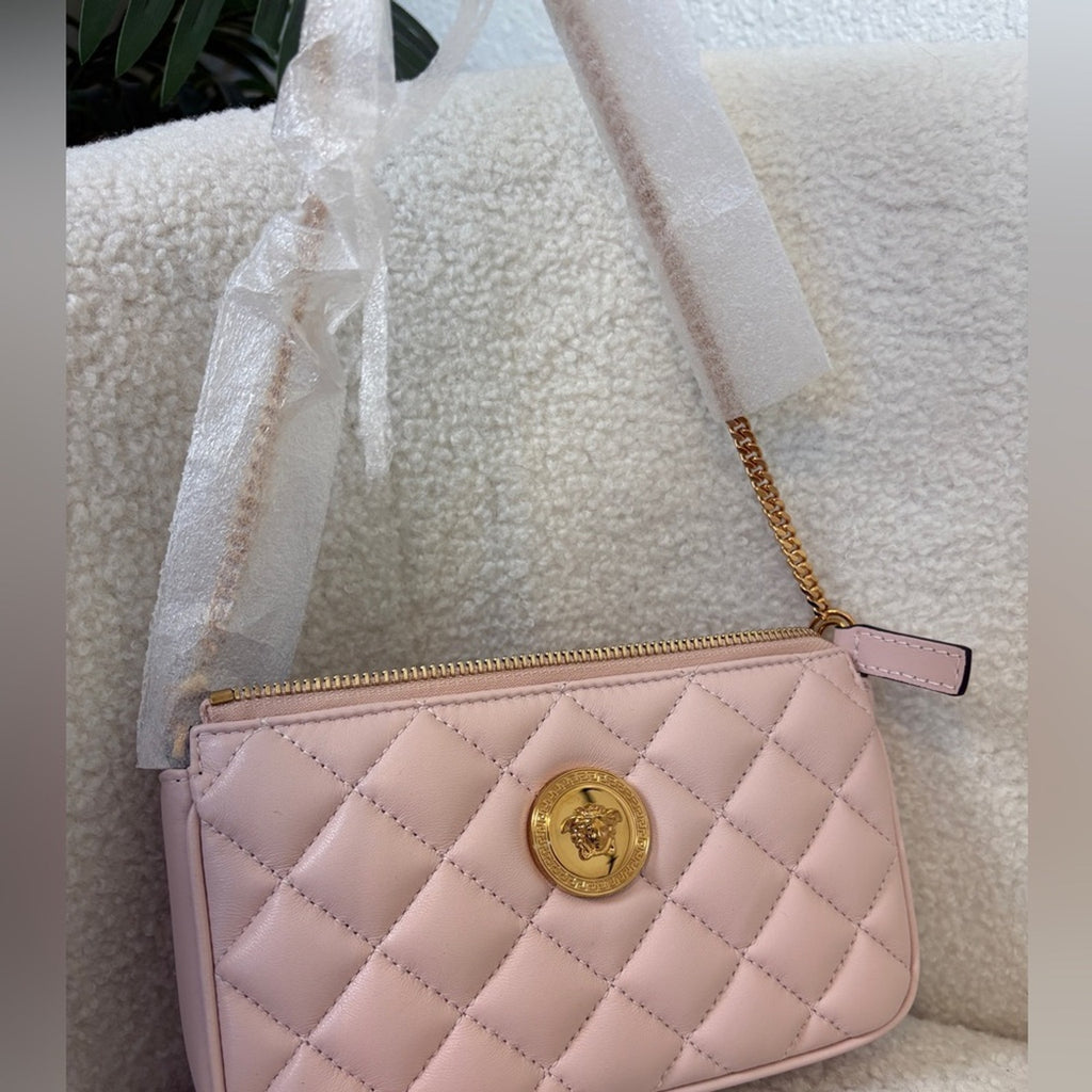 Versace Black and Pink Clutch with Gold Accents