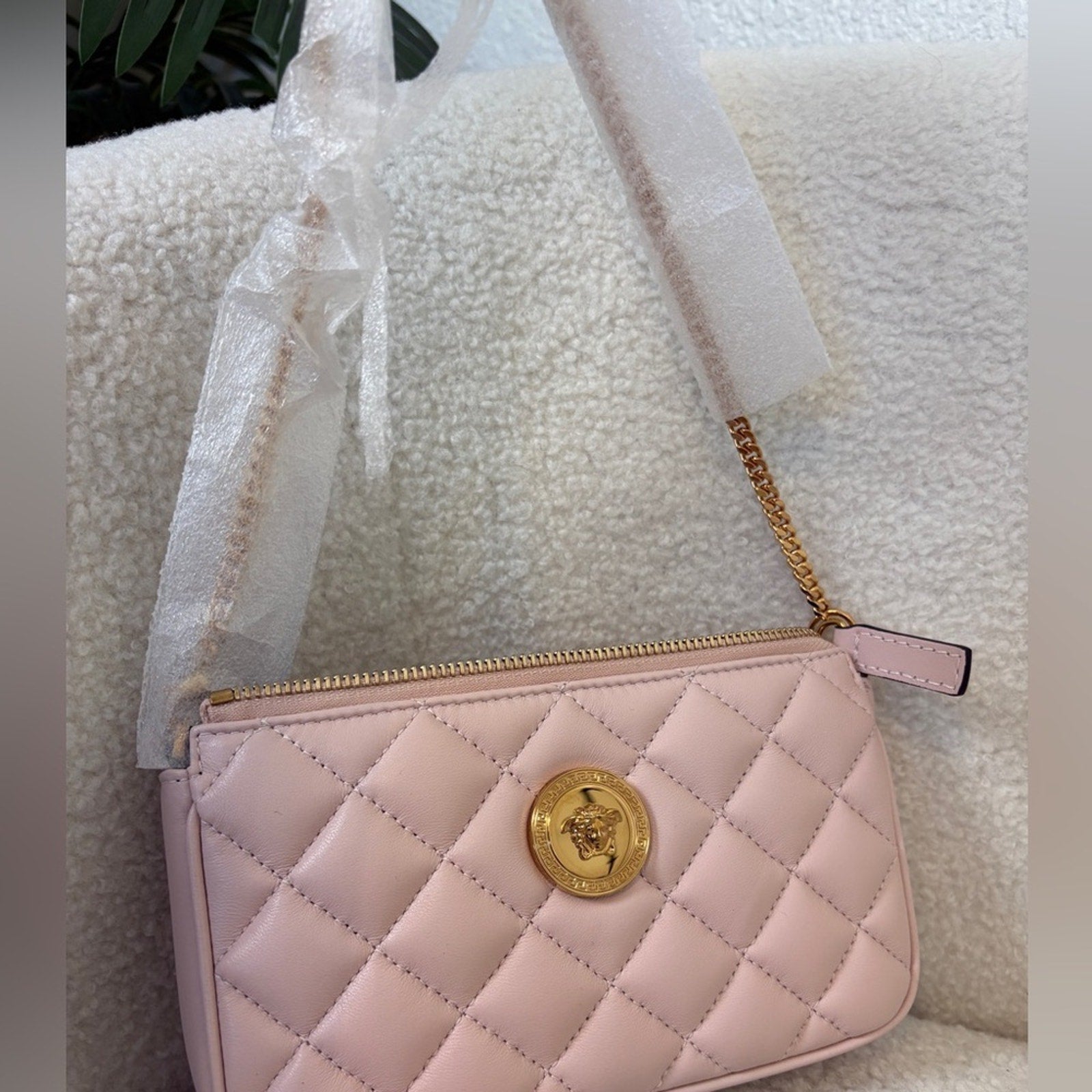 Versace Black and Pink Clutch with Gold Accents