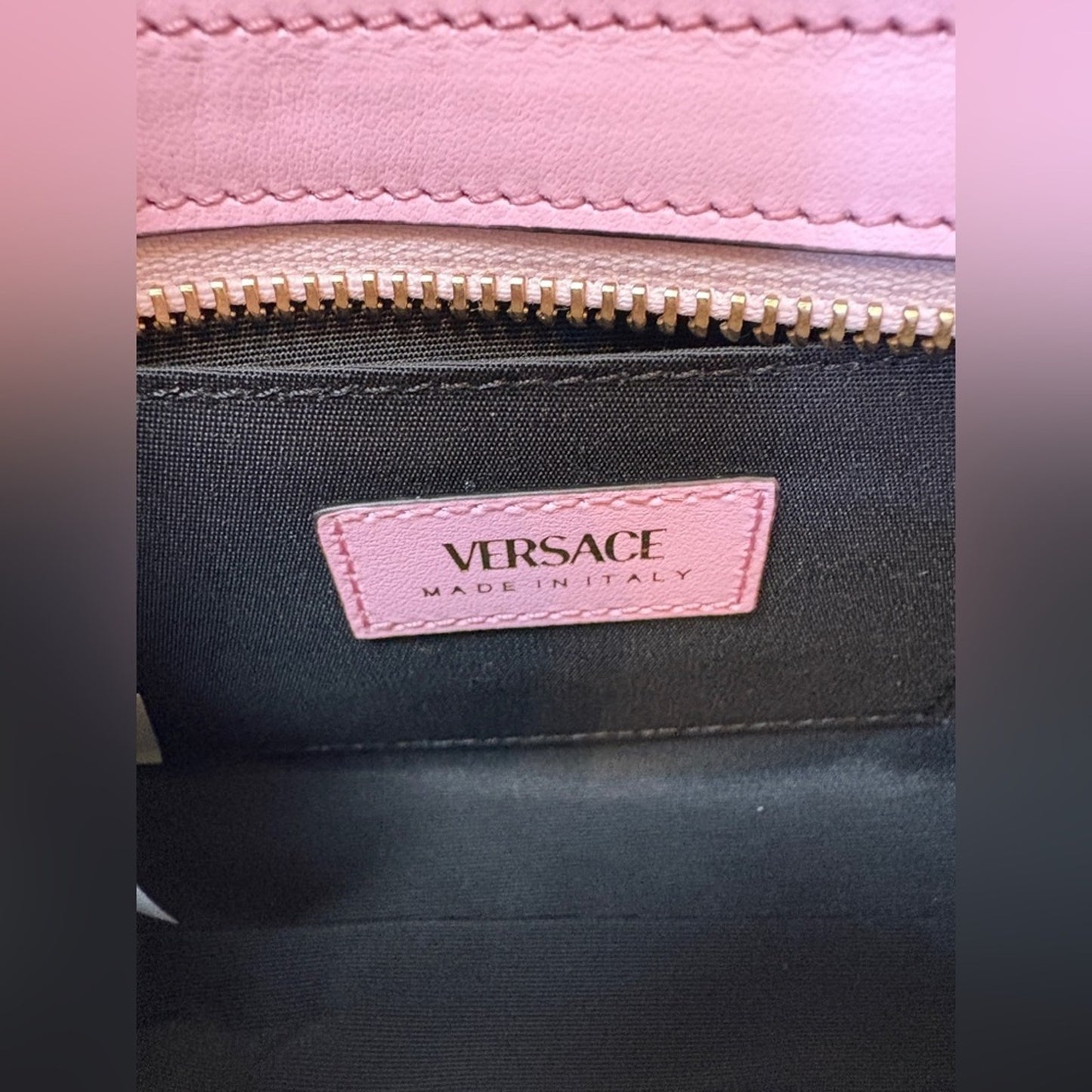 Versace Pink Shoulder Bag with Gold Emblem