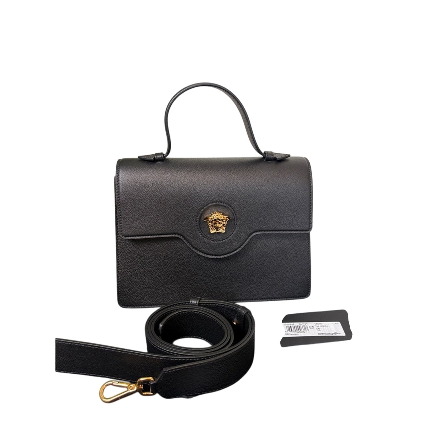 Versace Medusa flap Black Leather Handbag with crossbody strap