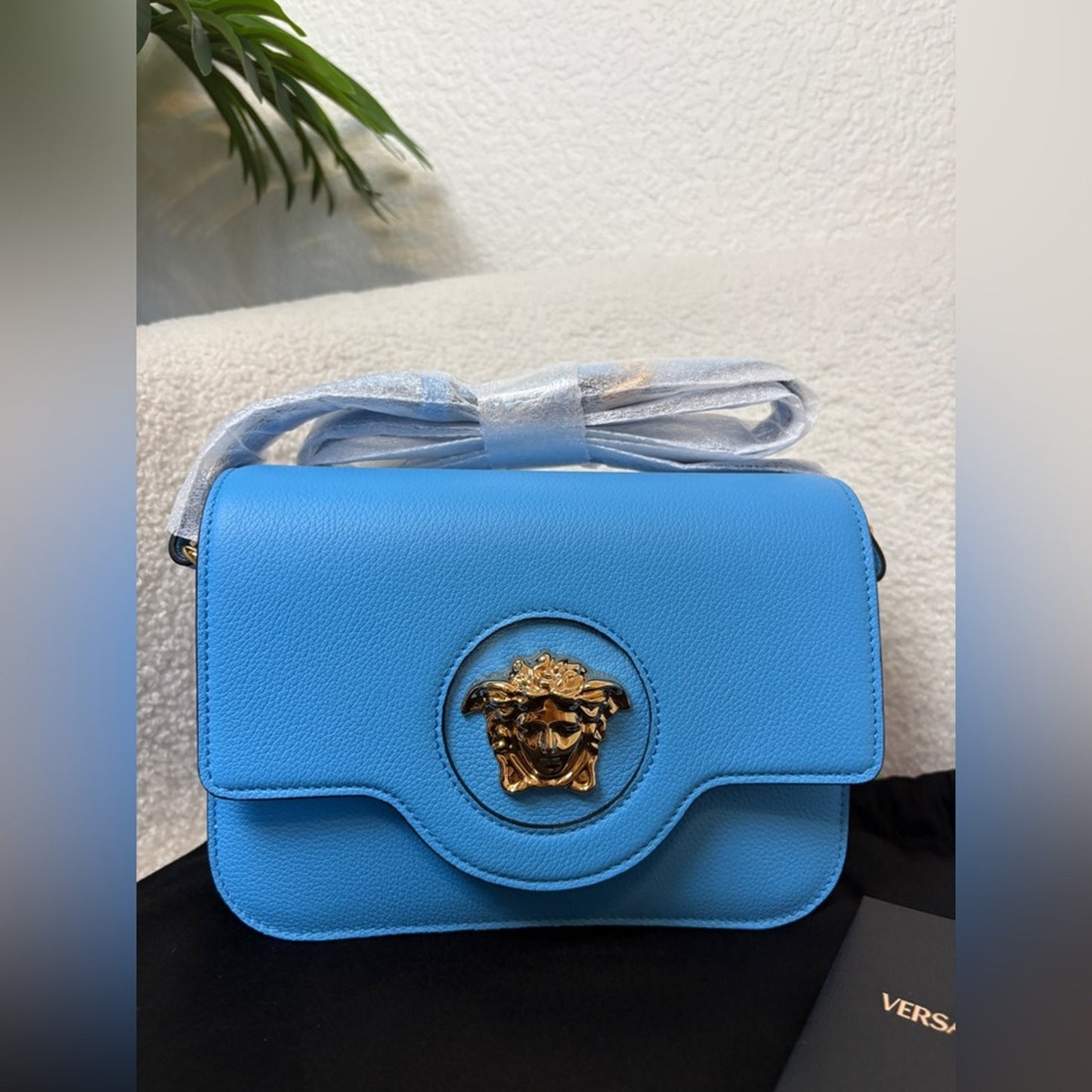 Versace Small La Medusa Shoulder Bag In Blue