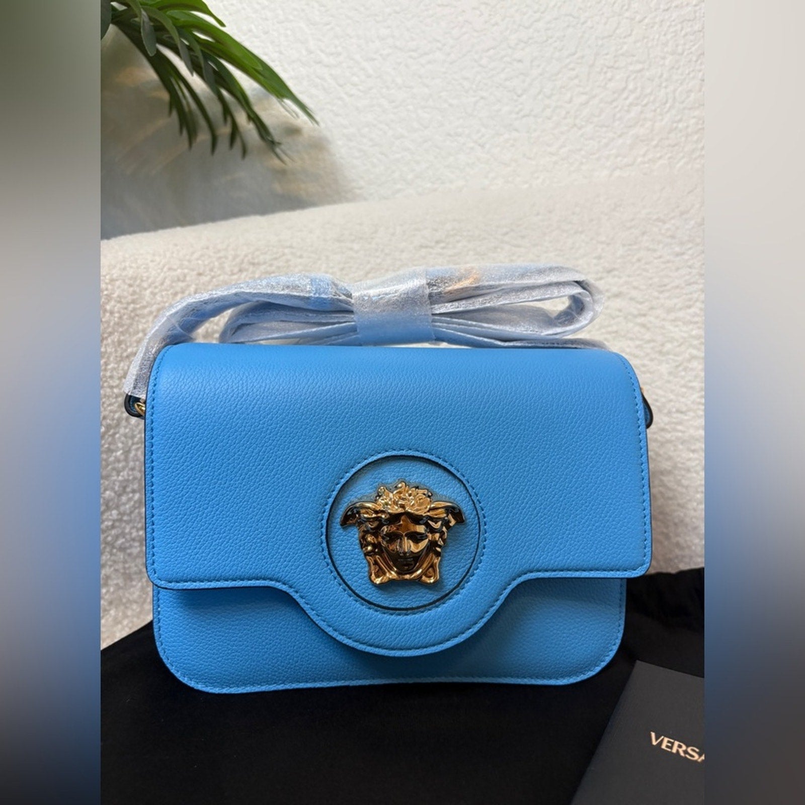 Versace Small La Medusa Shoulder Bag In Blue
