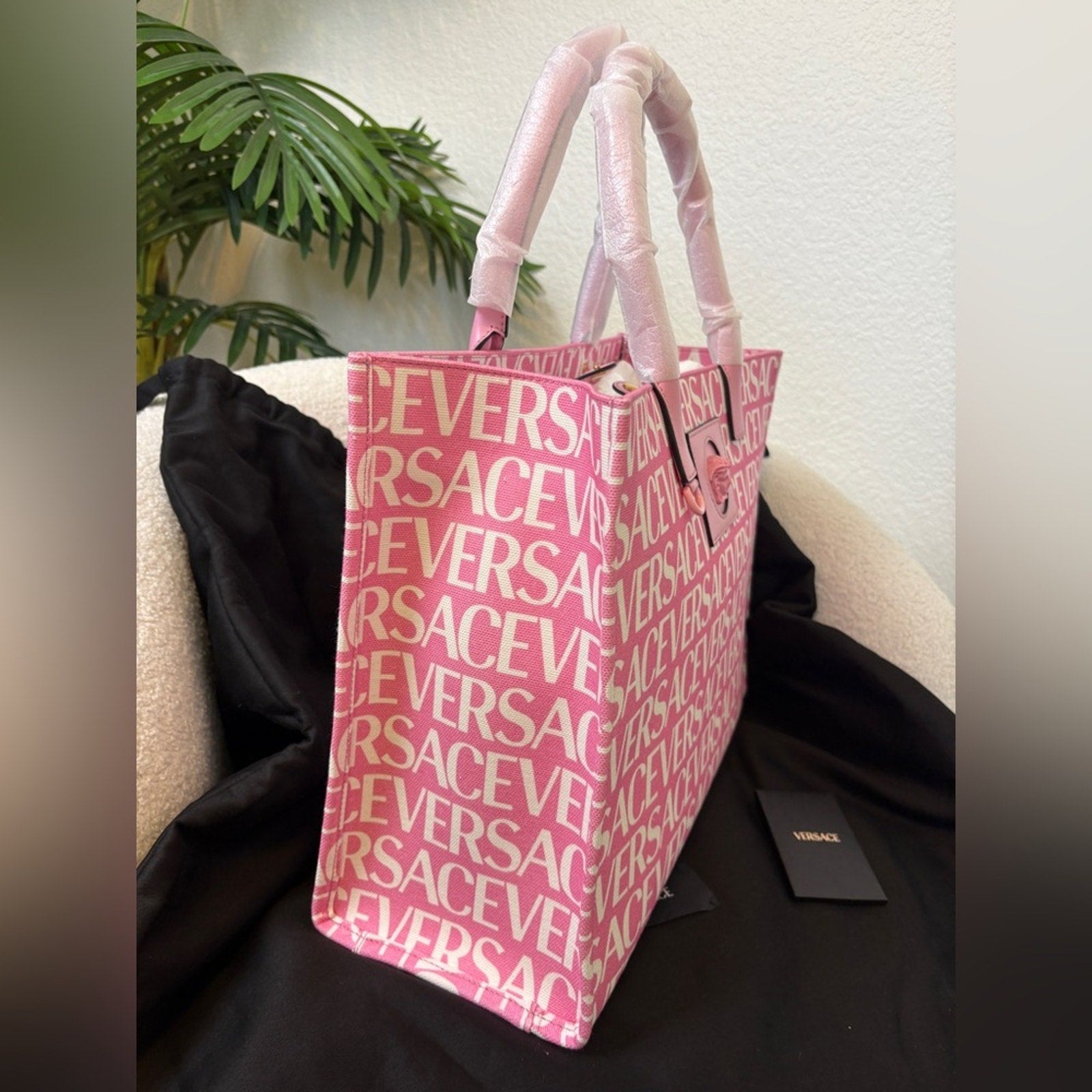 Versace All Over Logo Large Tote Bag pink
