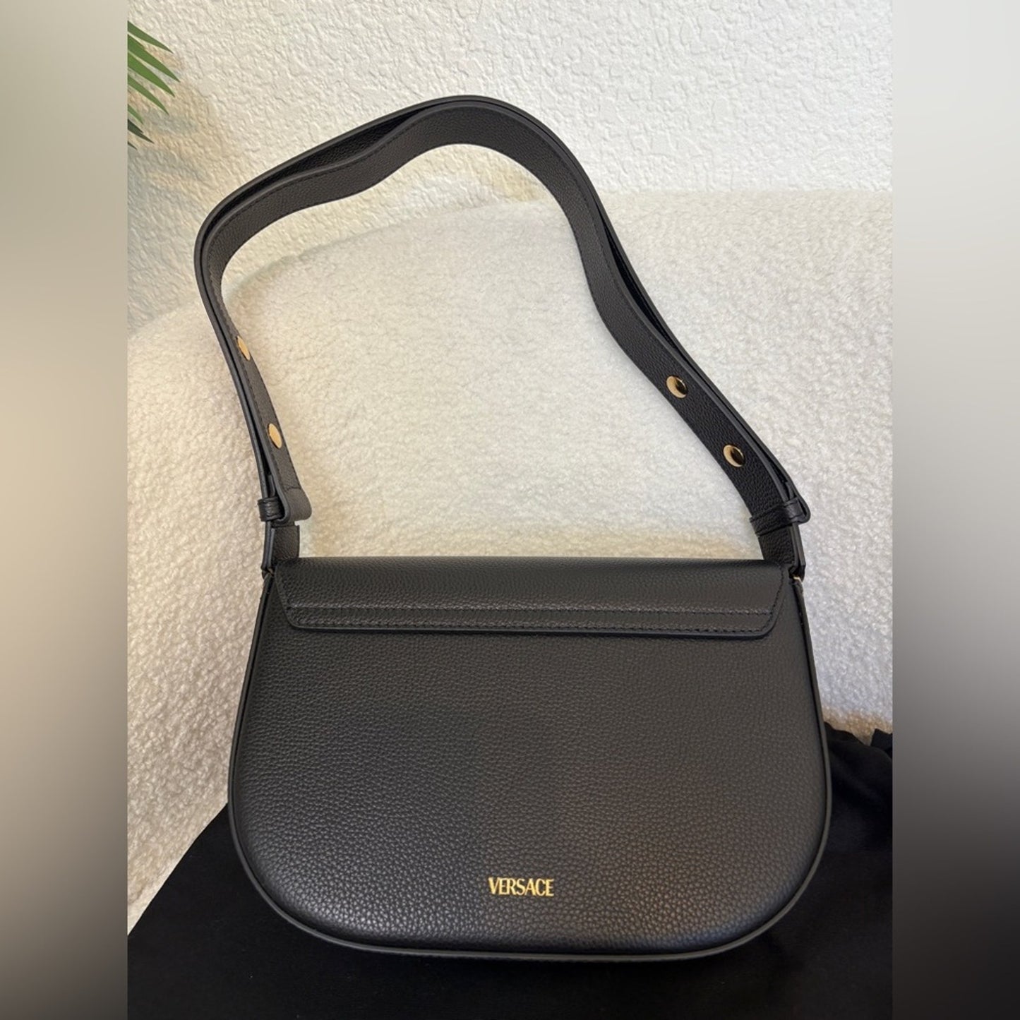 Versace Virtus Black Leather Shoulder Bag/crossbody bag  NWT