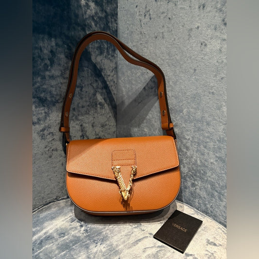 Versace Tan Leather Virtus shoulder bag