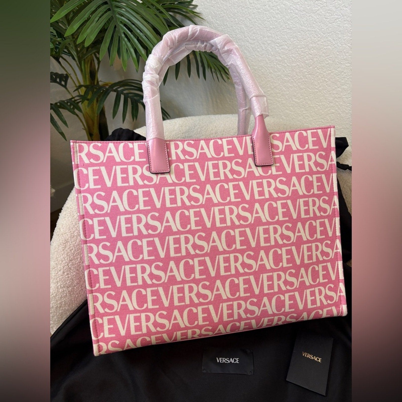 Versace All Over Logo Large Tote Bag pink