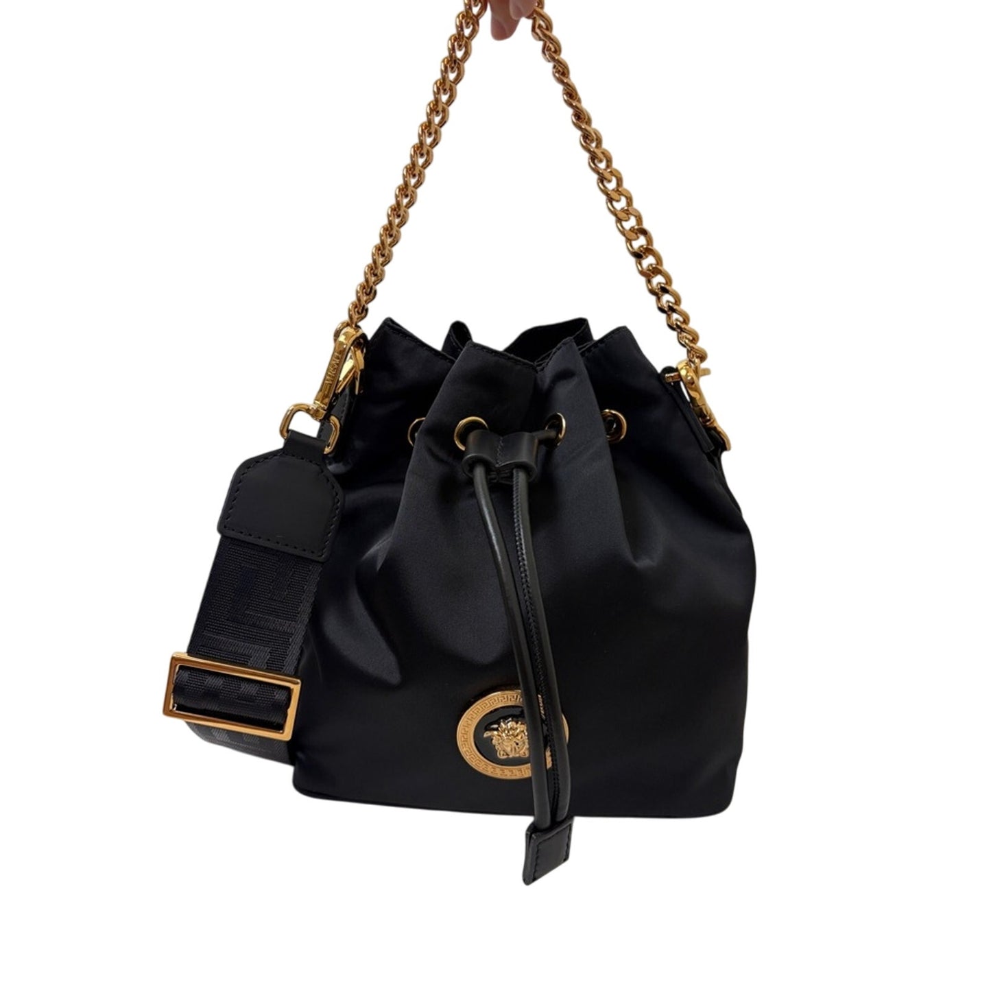 Versace Medusa Black and Gold bucket bag