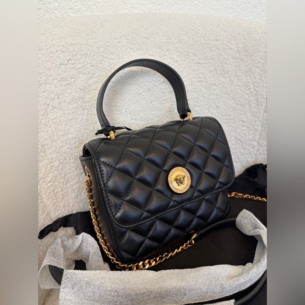 Versace Medusa Black Quilted tophandle crossbody bag