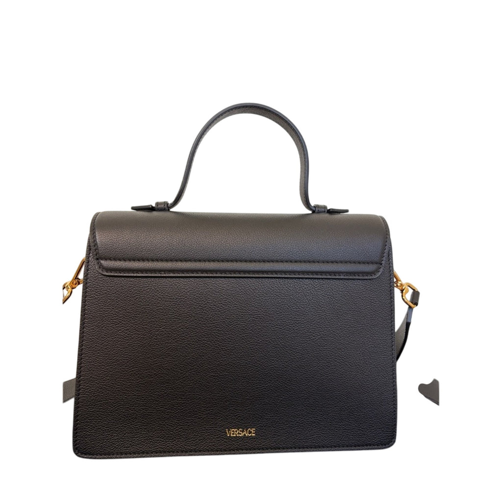 Versace Medusa flap Black Leather Handbag with crossbody strap