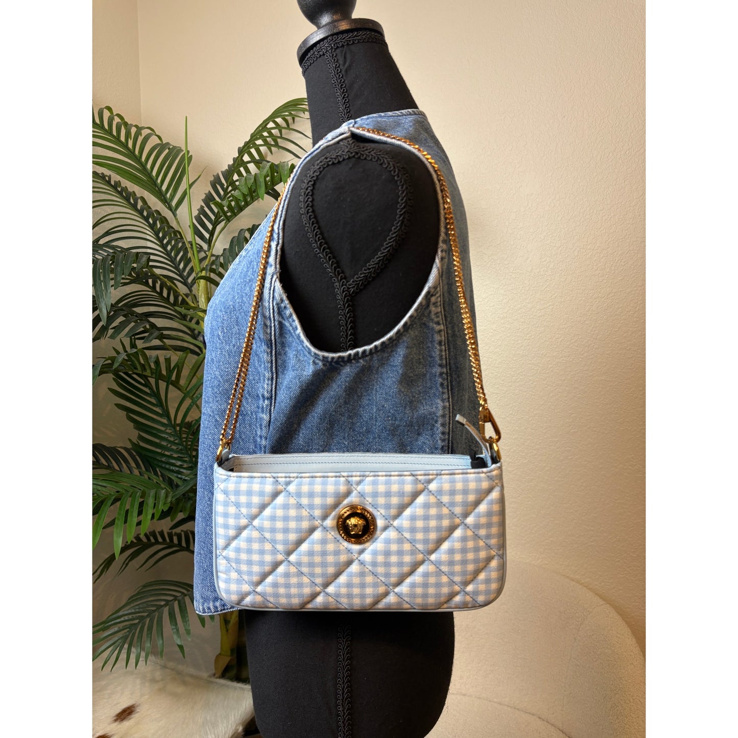 Versace Blue Checkered Women's Bag