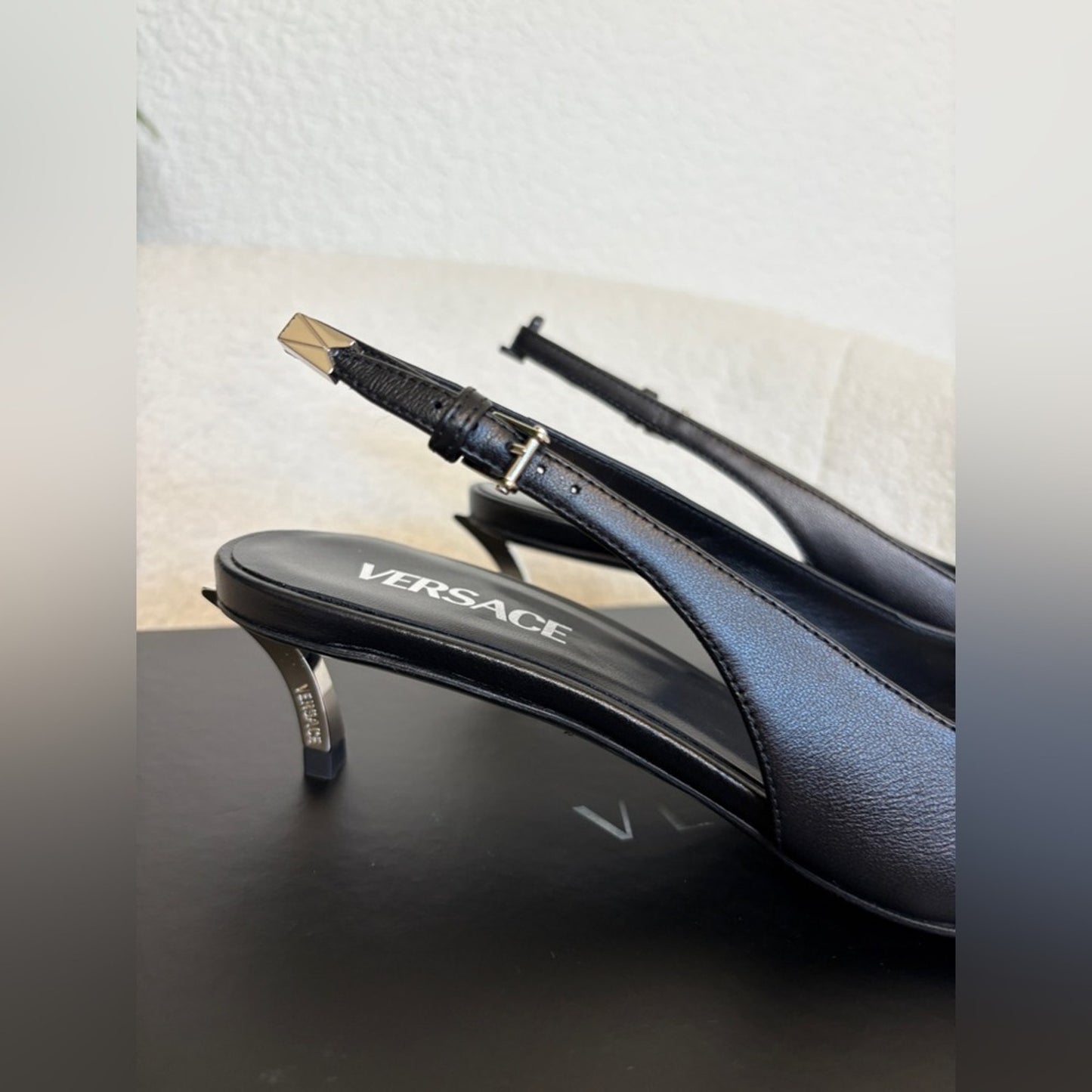 Versace Black Slingback Heels with Pointed Toe