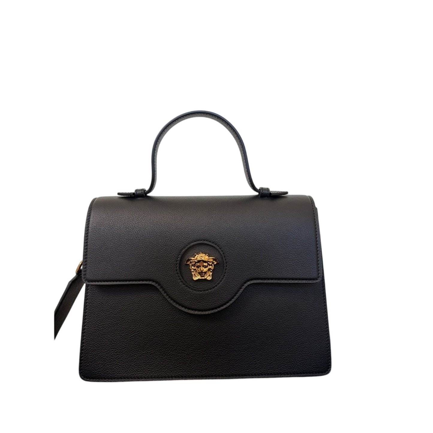 Versace Medusa flap Black Leather Handbag with crossbody strap