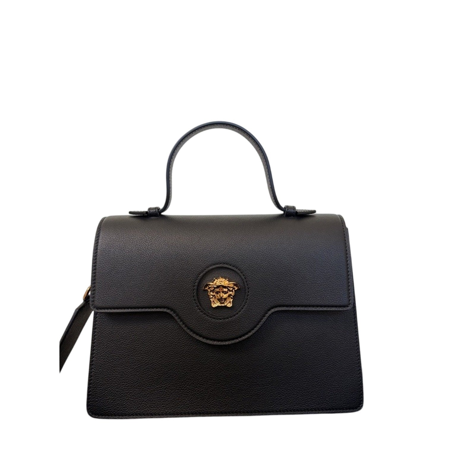 Versace Medusa flap Black Leather Handbag with crossbody strap