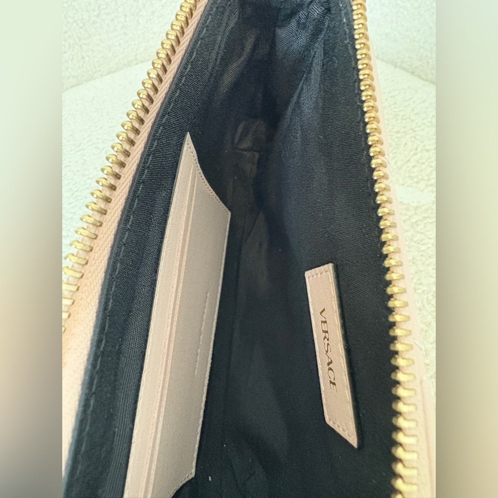 Versace Black and Pink Clutch with Gold Accents