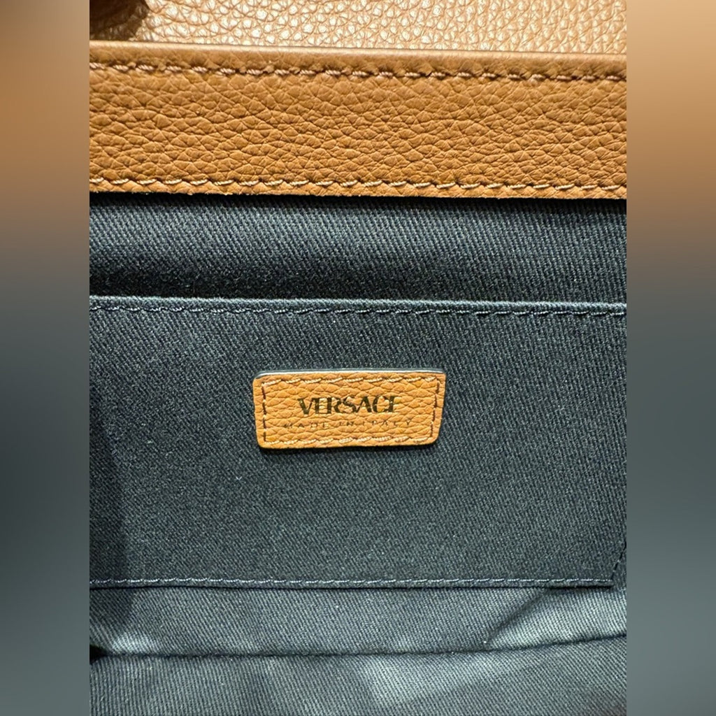Versace Tan Leather Virtus shoulder bag