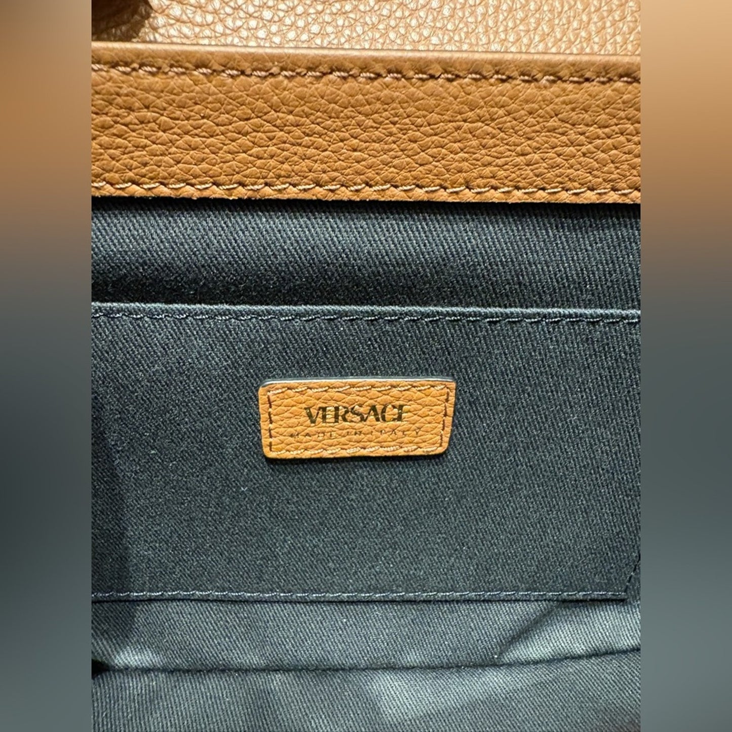 Versace Tan Leather Virtus shoulder bag