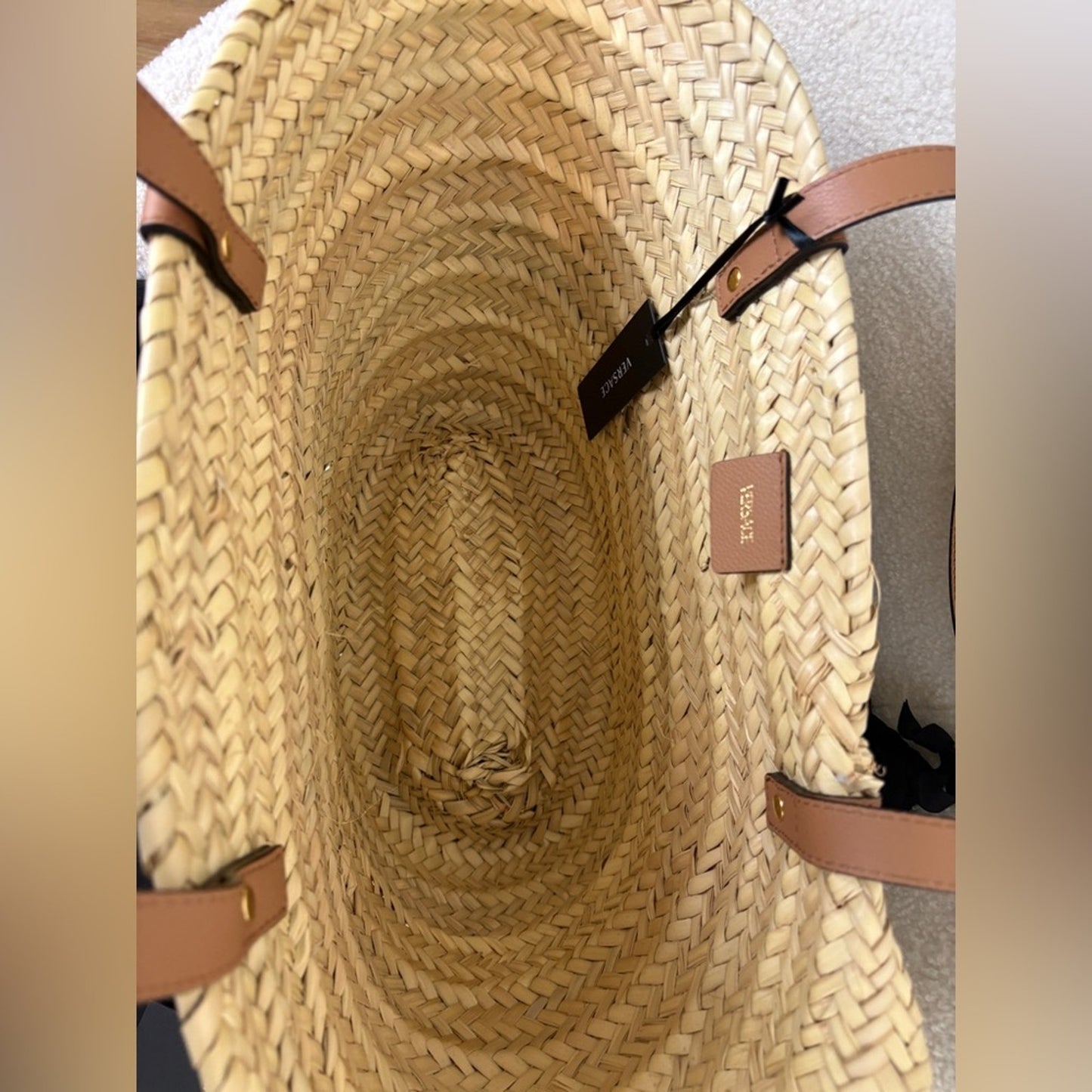 Versace Medusa straw Tan and Brown Tote Bag brown