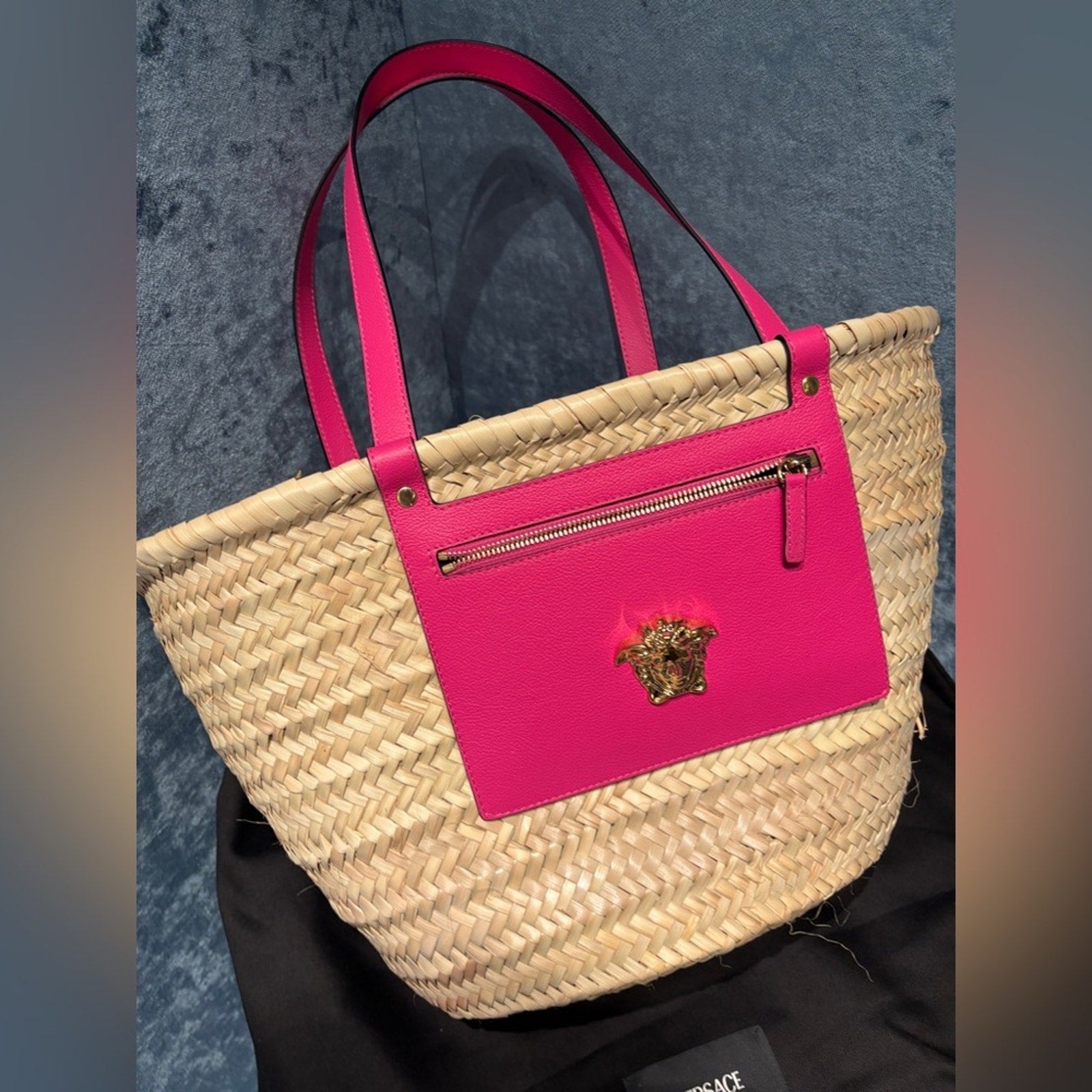 Versace Fuchsia and Natural Tote Bag