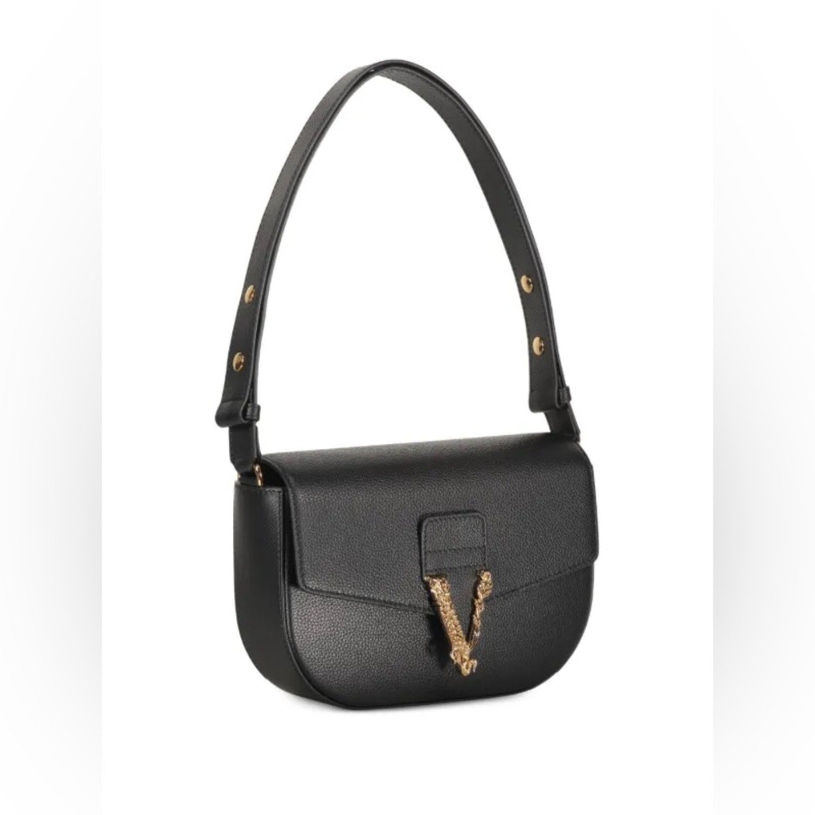 Versace Virtus Black Leather Shoulder Bag/crossbody bag  NWT