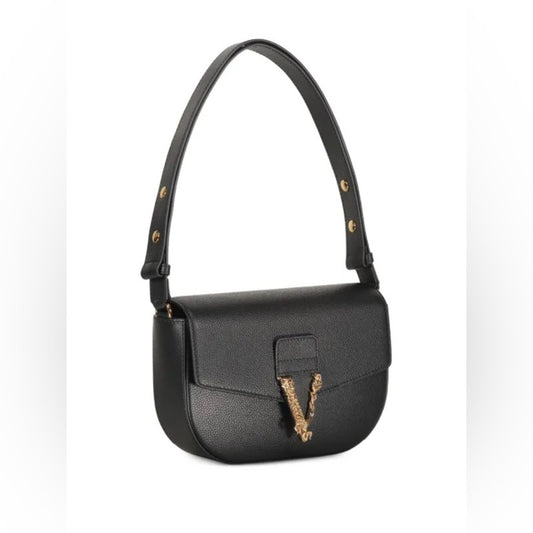 Versace Virtus Black Leather Shoulder Bag/crossbody bag  NWT