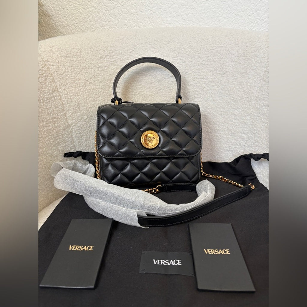 Versace Medusa Black Quilted tophandle crossbody bag