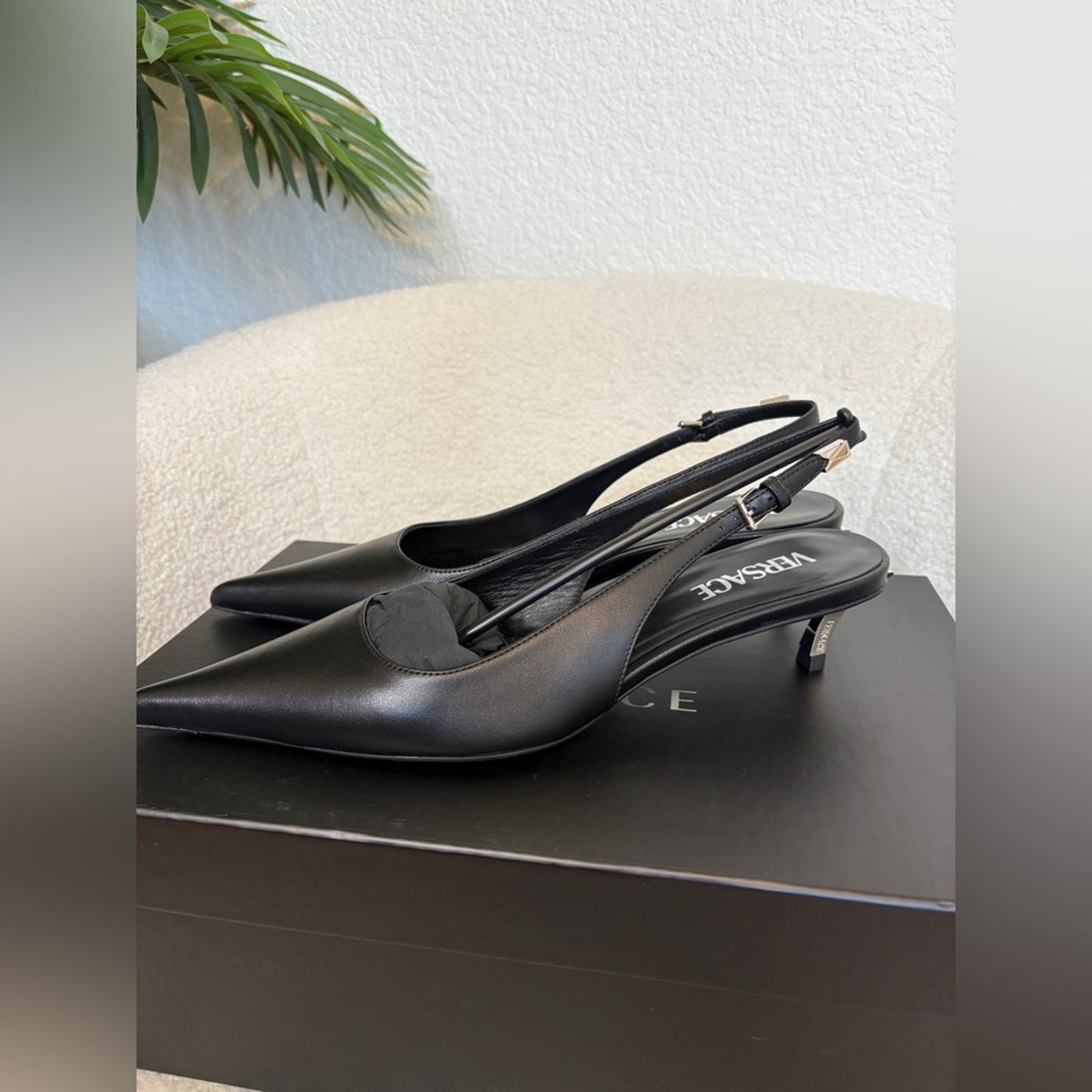 Versace Black Slingback Heels with Pointed Toe