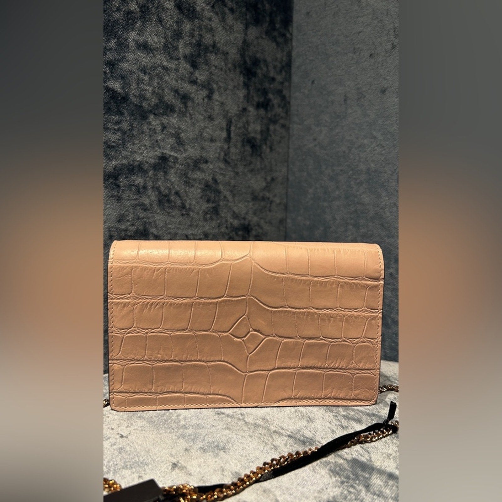 Versace Mini Chain Crossbody Croc Calf Leather Soft Pink-Gold NWT
