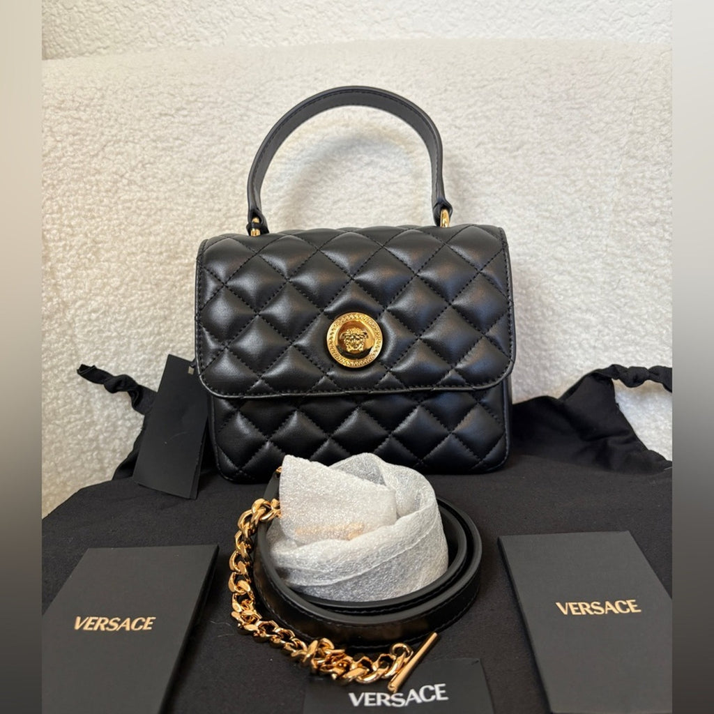 Versace Medusa Black Quilted tophandle crossbody bag