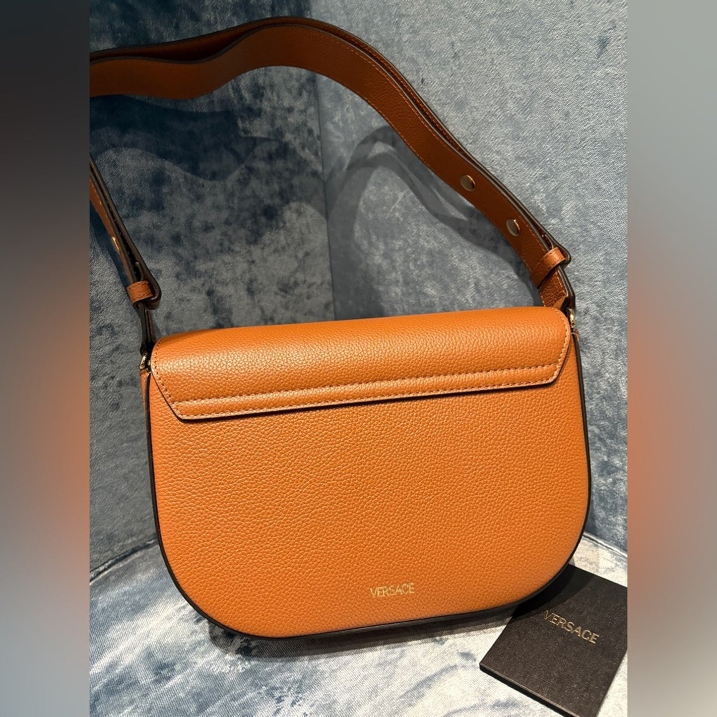 Versace Tan Leather Virtus shoulder bag