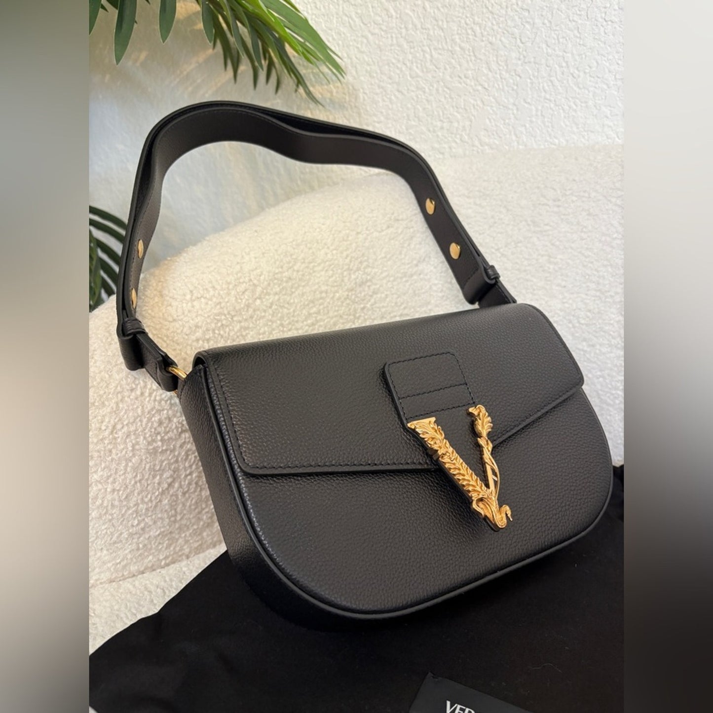 Versace Virtus Black Leather Shoulder Bag/crossbody bag  NWT