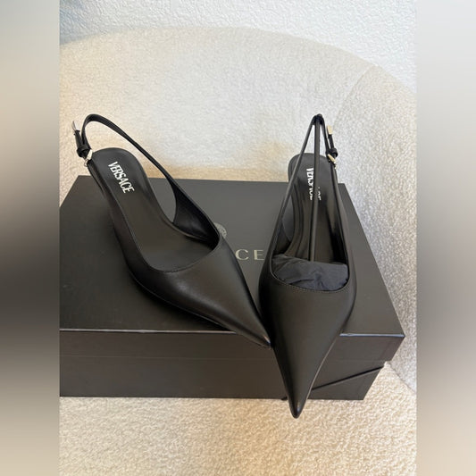 Versace Black Slingback Heels with Pointed Toe