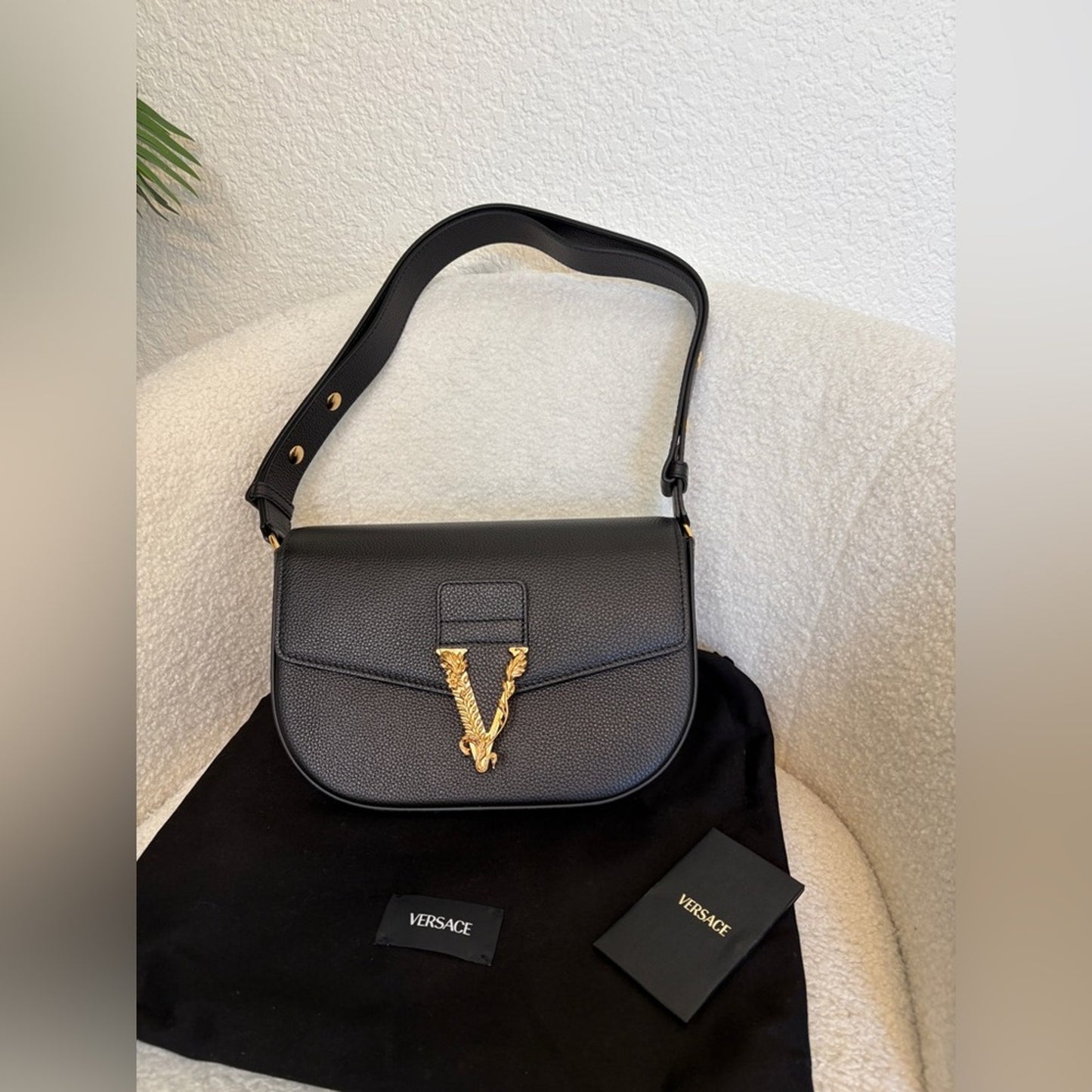Versace Virtus Black Leather Shoulder Bag/crossbody bag  NWT