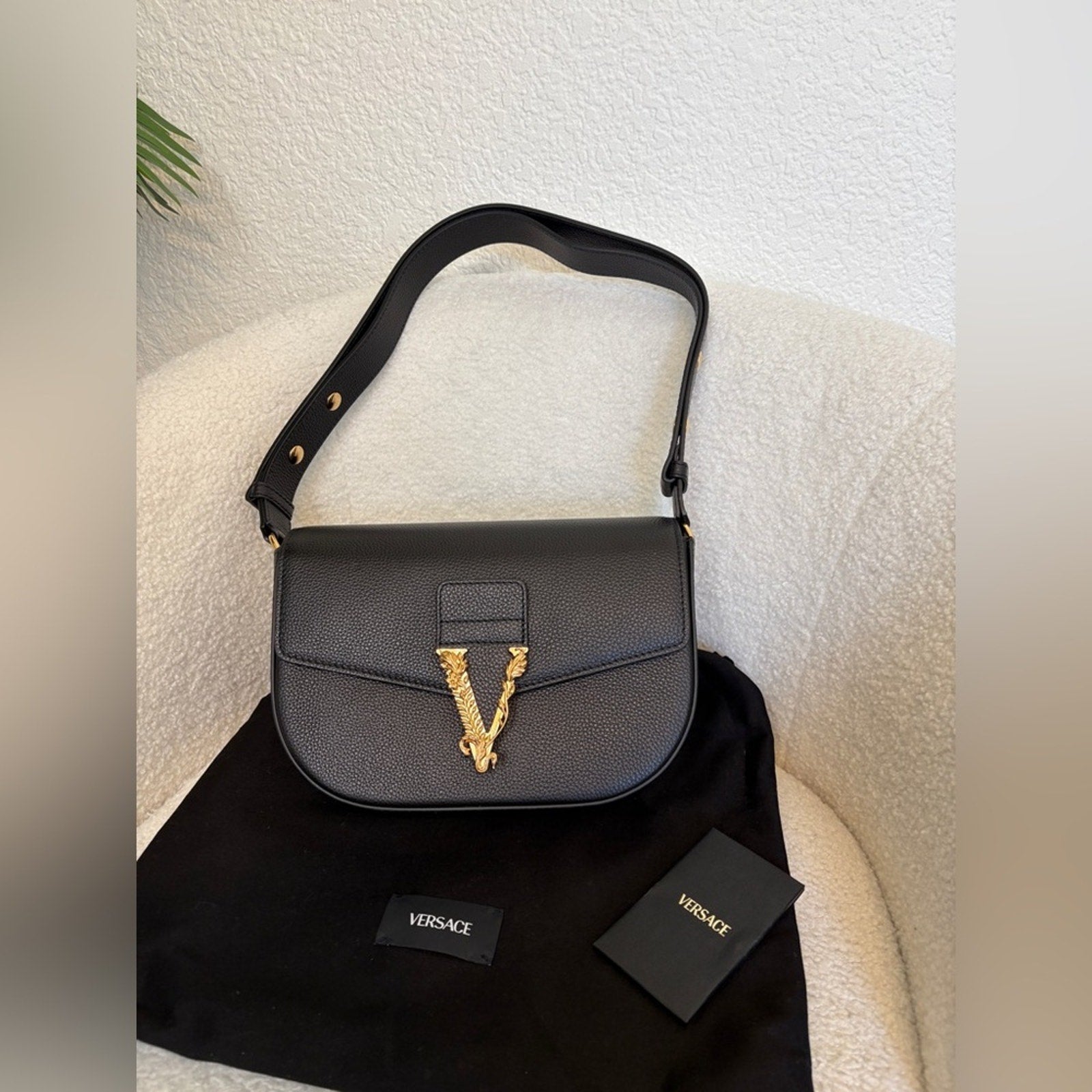 Versace Virtus Black Leather Shoulder Bag/crossbody bag  NWT