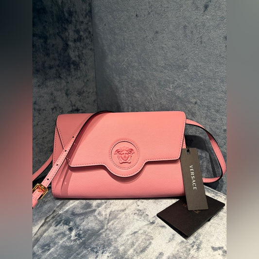 Versace Pink Leather Clutch/ crossbody with Medusa Logo