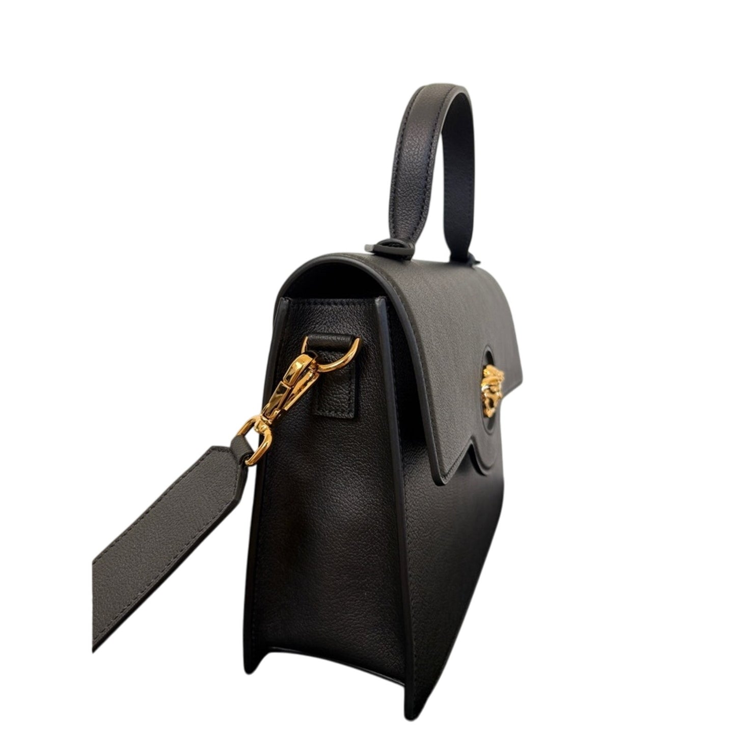 Versace Medusa flap Black Leather Handbag with crossbody strap