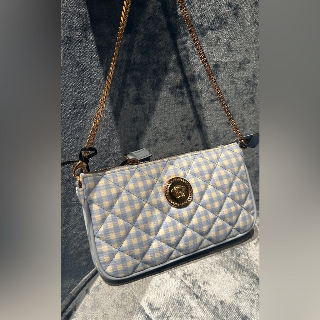 Versace Medusa Quilted Leather Red Shoulder Bag NWT Checkered Quilted Chain Bag