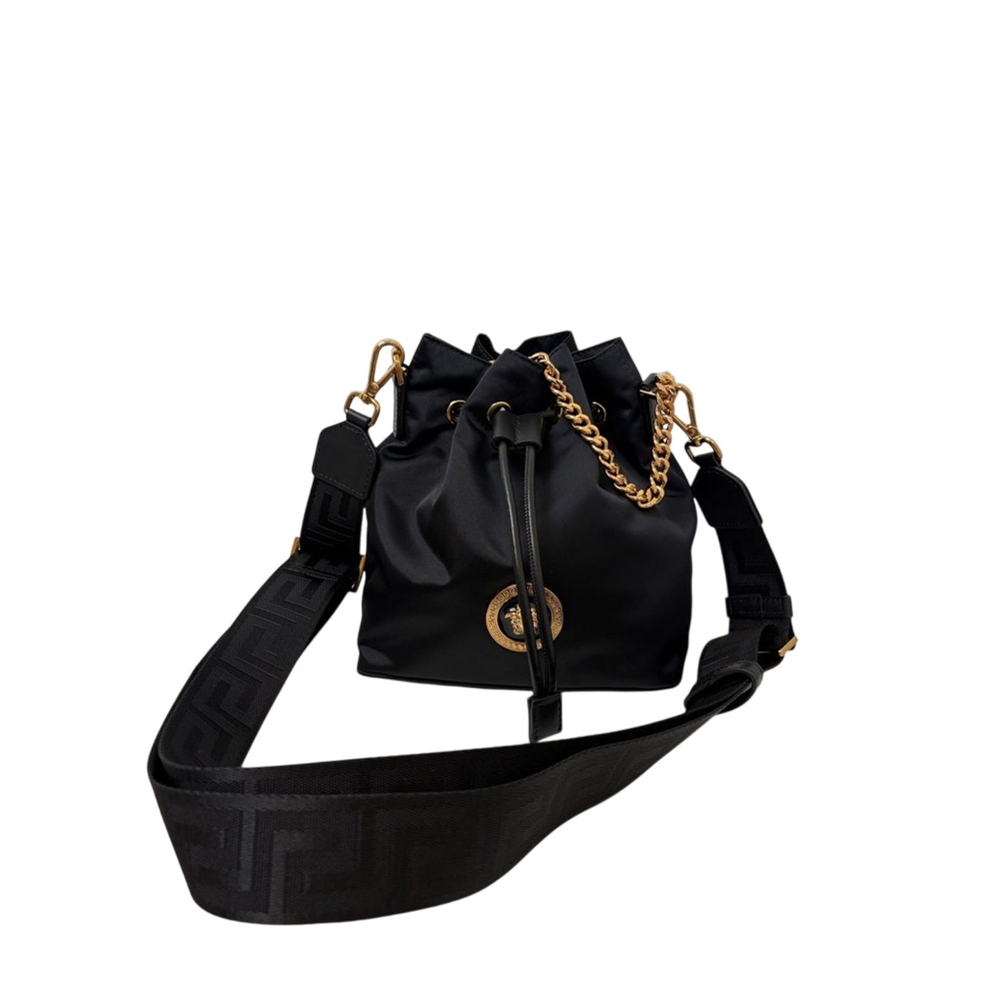 Versace Medusa Black and Gold bucket bag