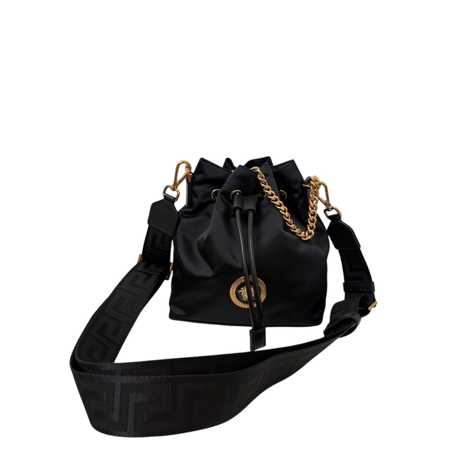 Versace Medusa Black and Gold bucket bag