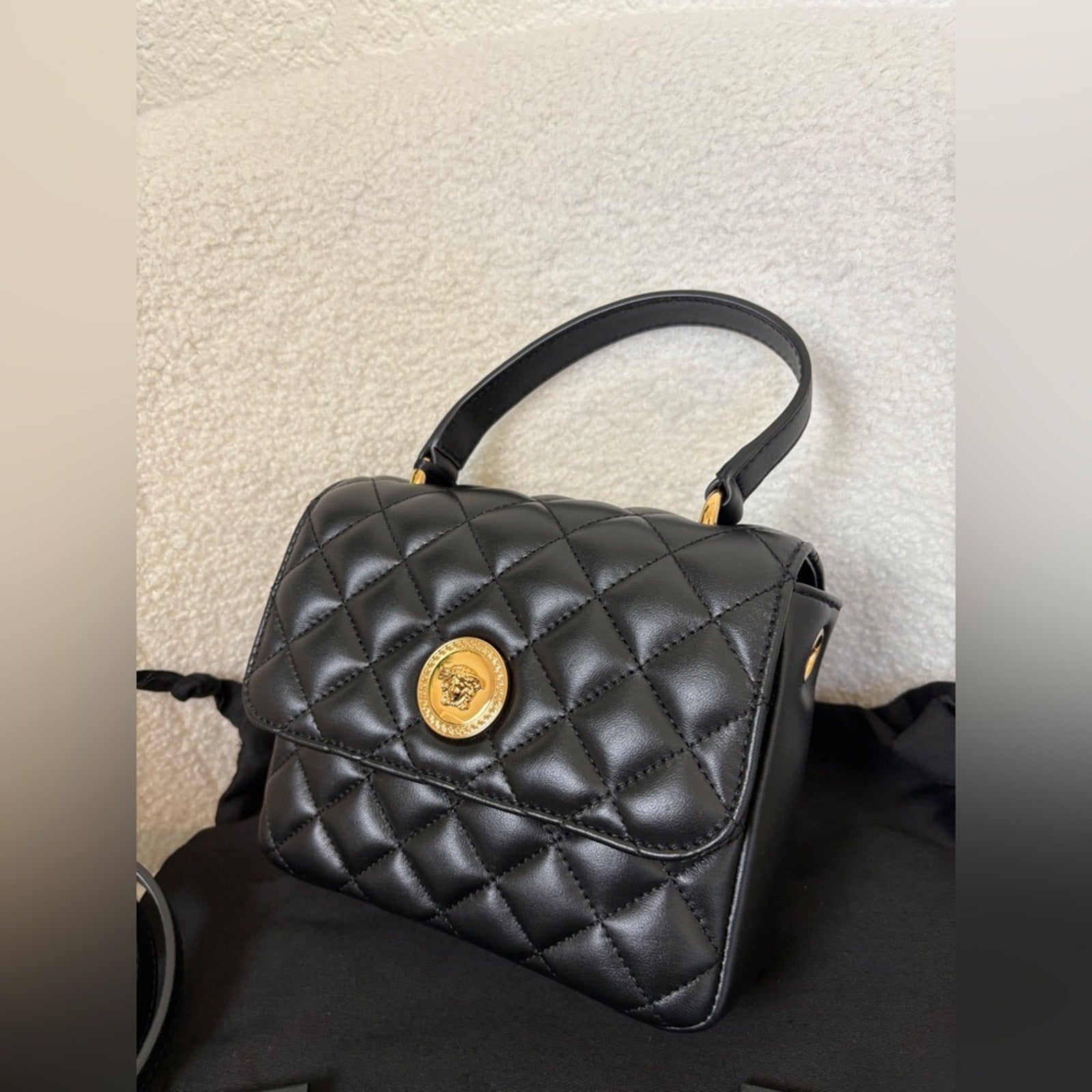 Versace Medusa Black Quilted tophandle crossbody bag