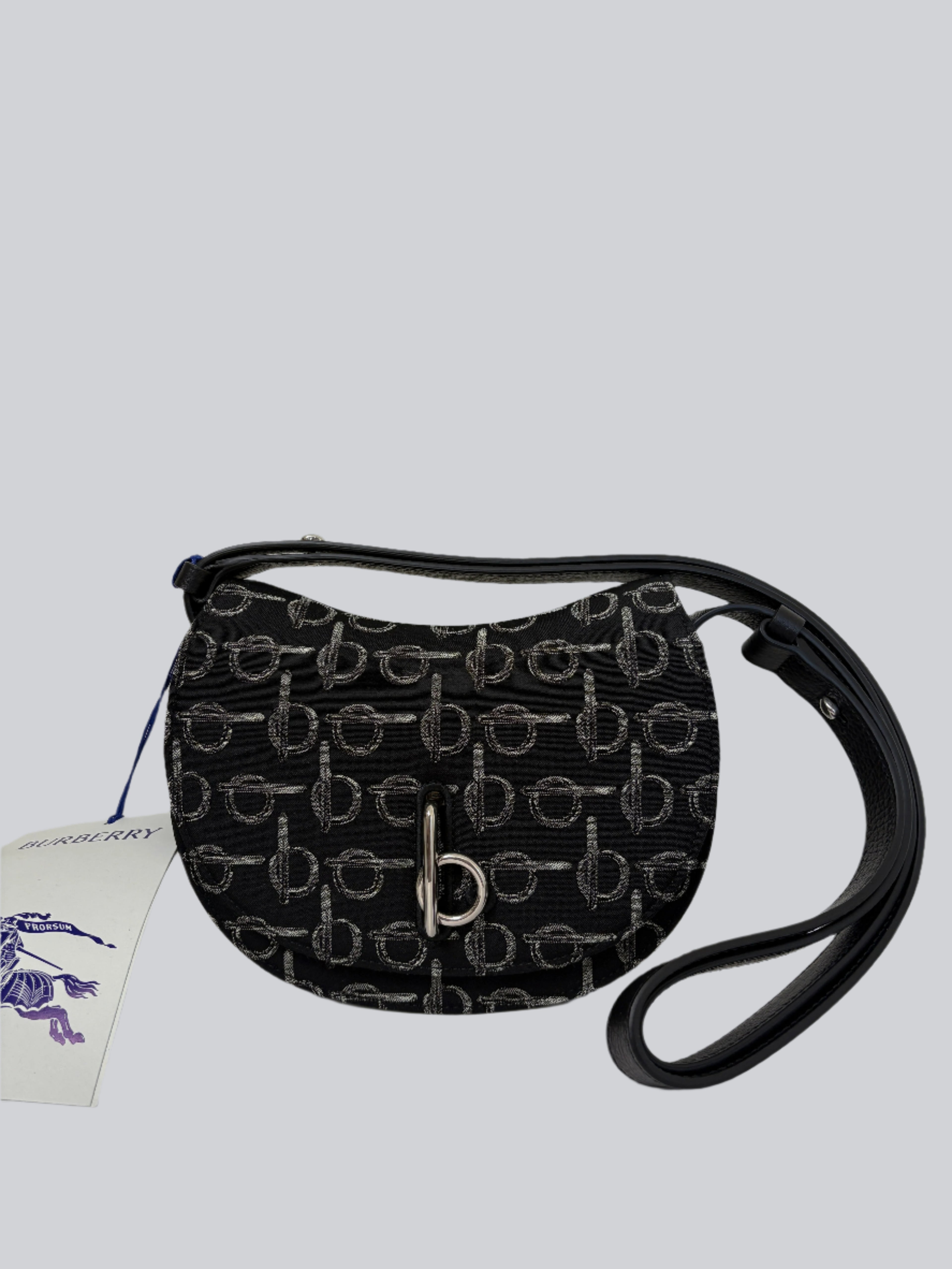 Burberry Mini Rocking Horse Saddle Bag – Black Wool Blend & Leather