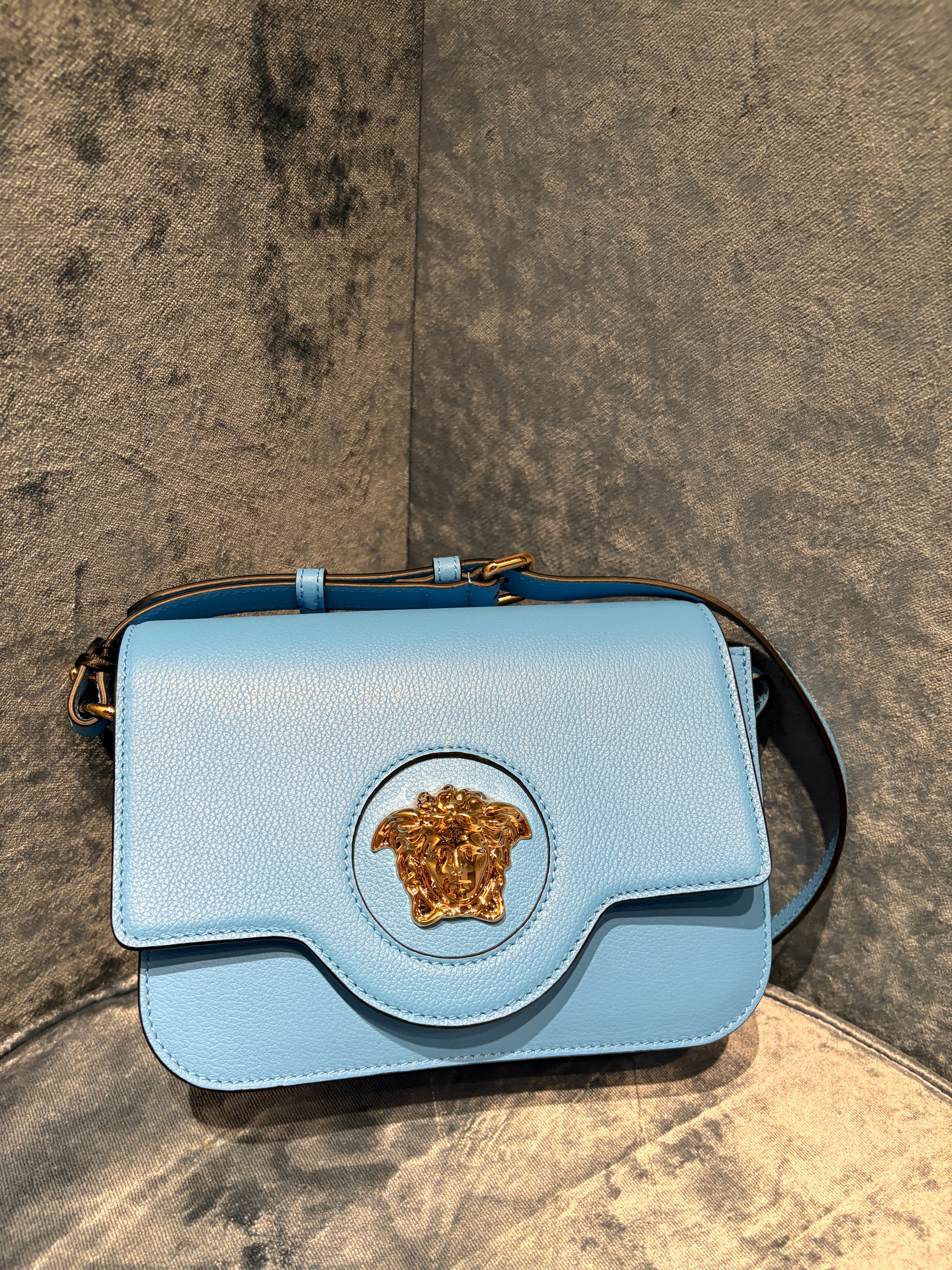 Versace Small La Medusa Shoulder Bag In Blue