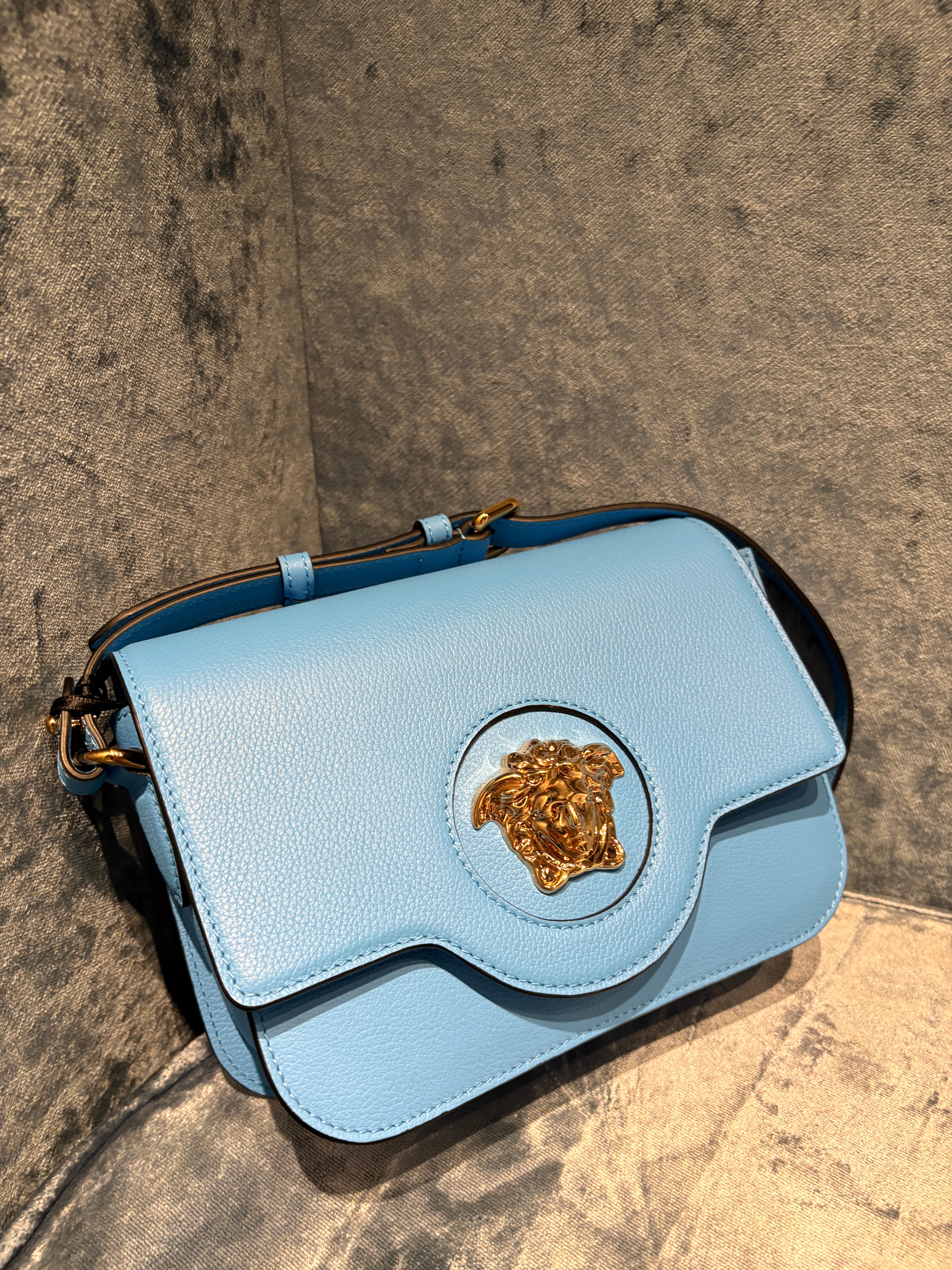 Versace Small La Medusa Shoulder Bag In Blue