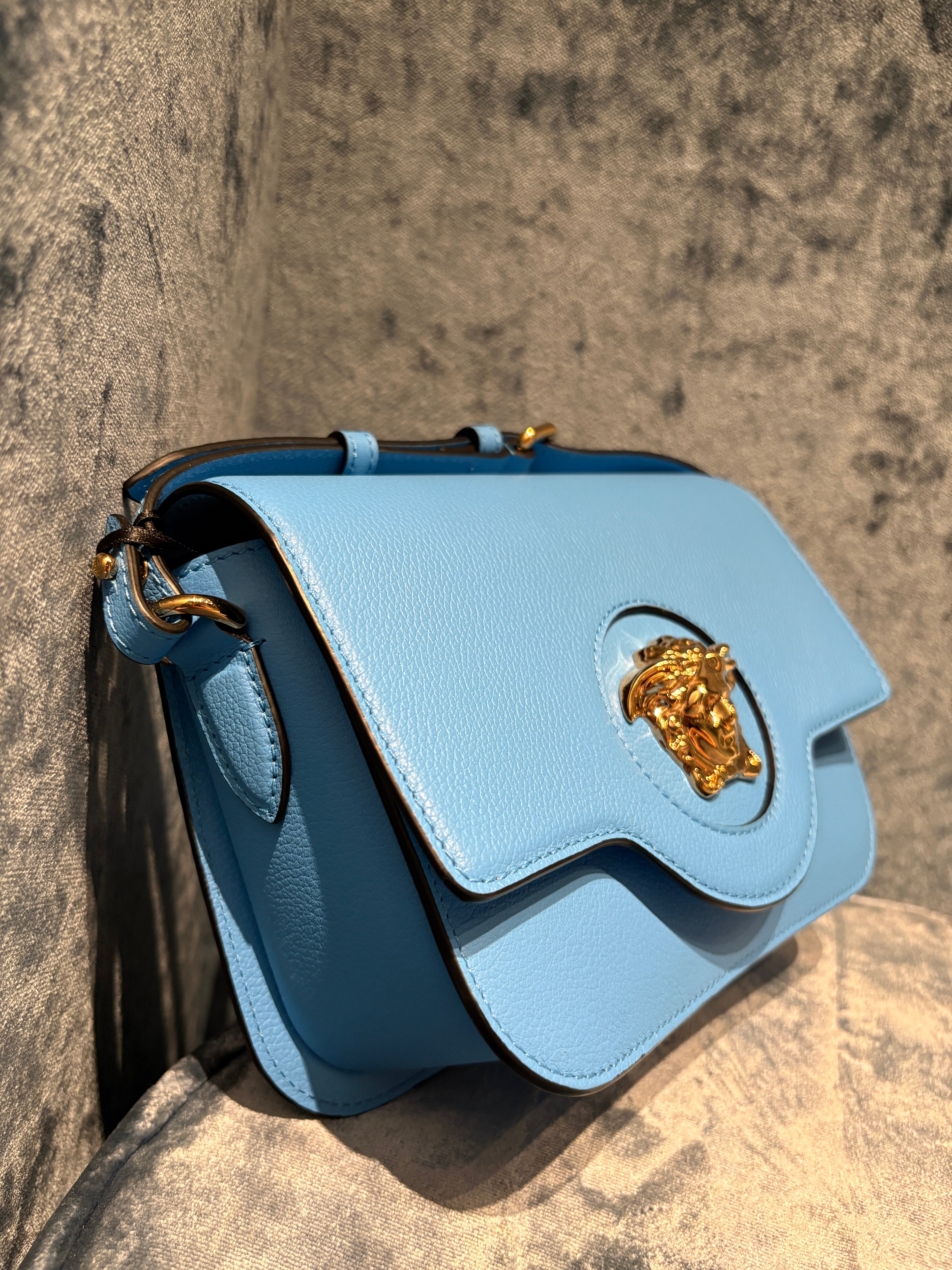 Versace Small La Medusa Shoulder Bag In Blue
