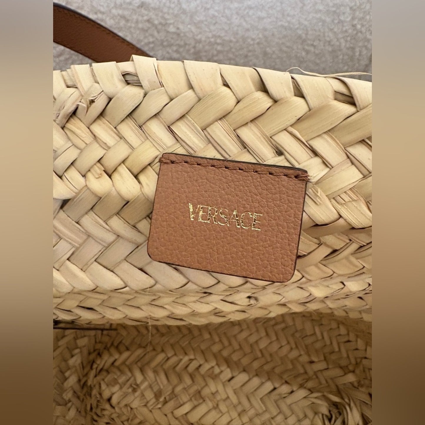 Versace Medusa straw Tan and Brown Tote Bag brown
