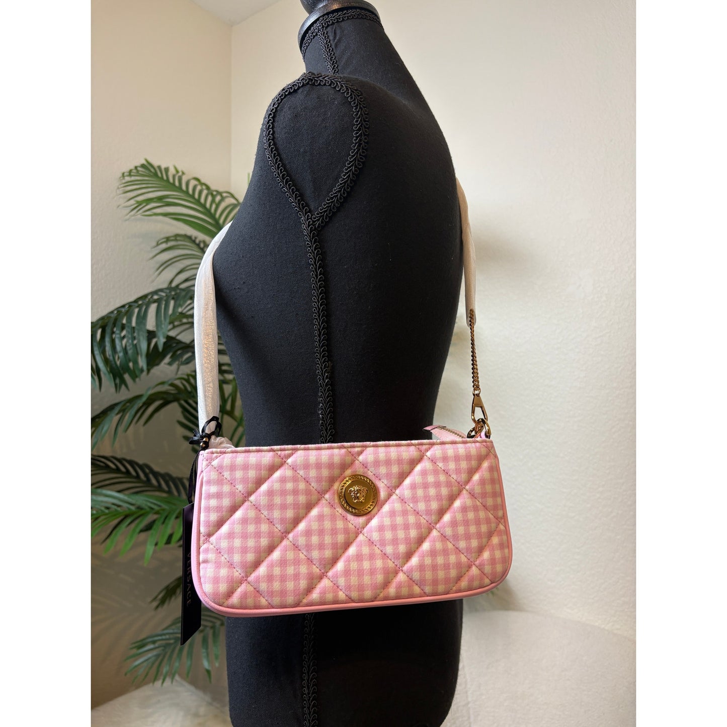 Versace Pink Shoulder Bag with Gold Emblem