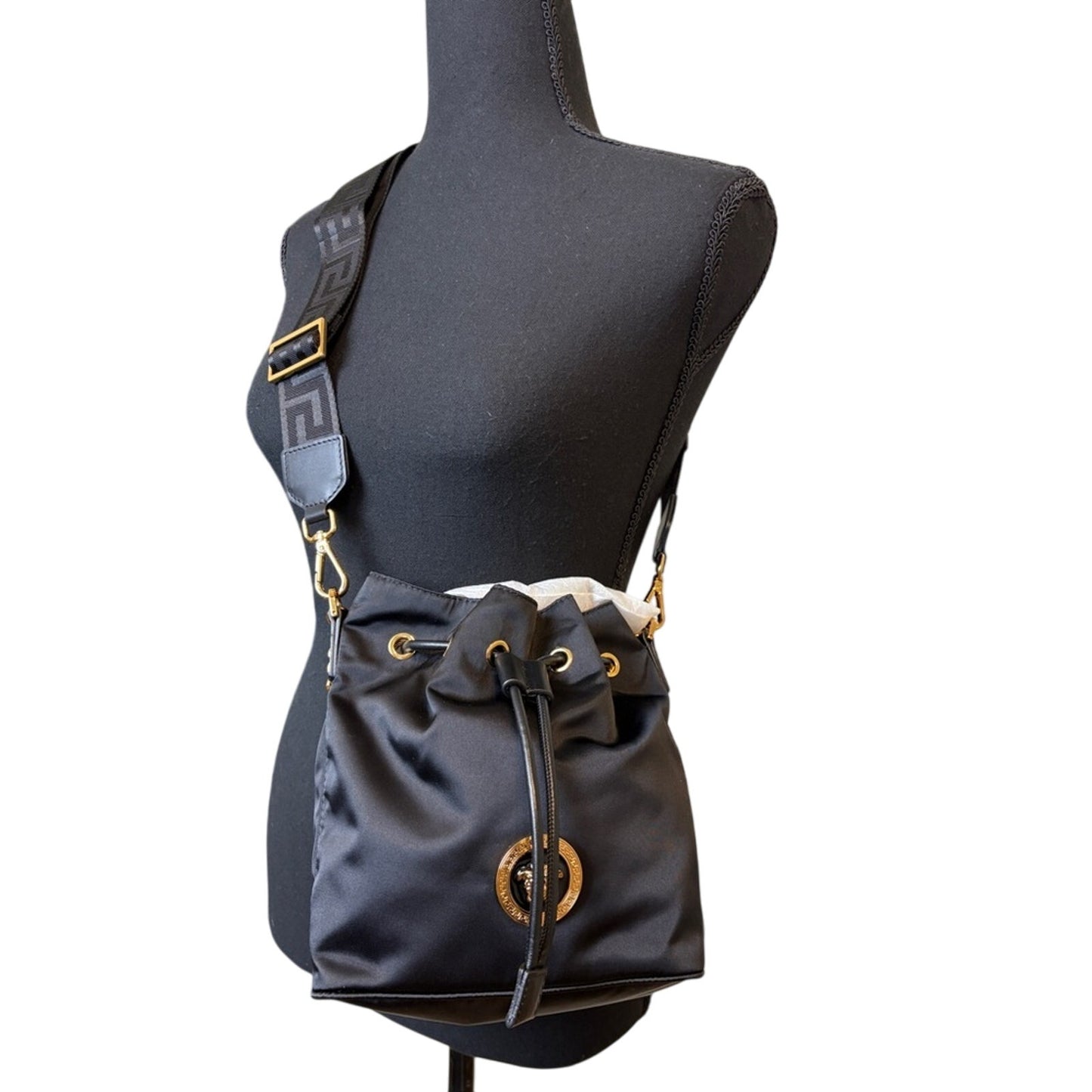 Versace Medusa Black and Gold bucket bag