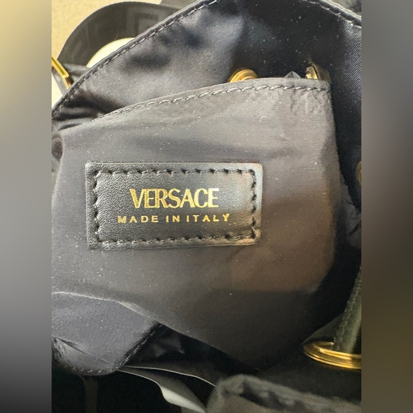 Versace Medusa Black and Gold bucket bag