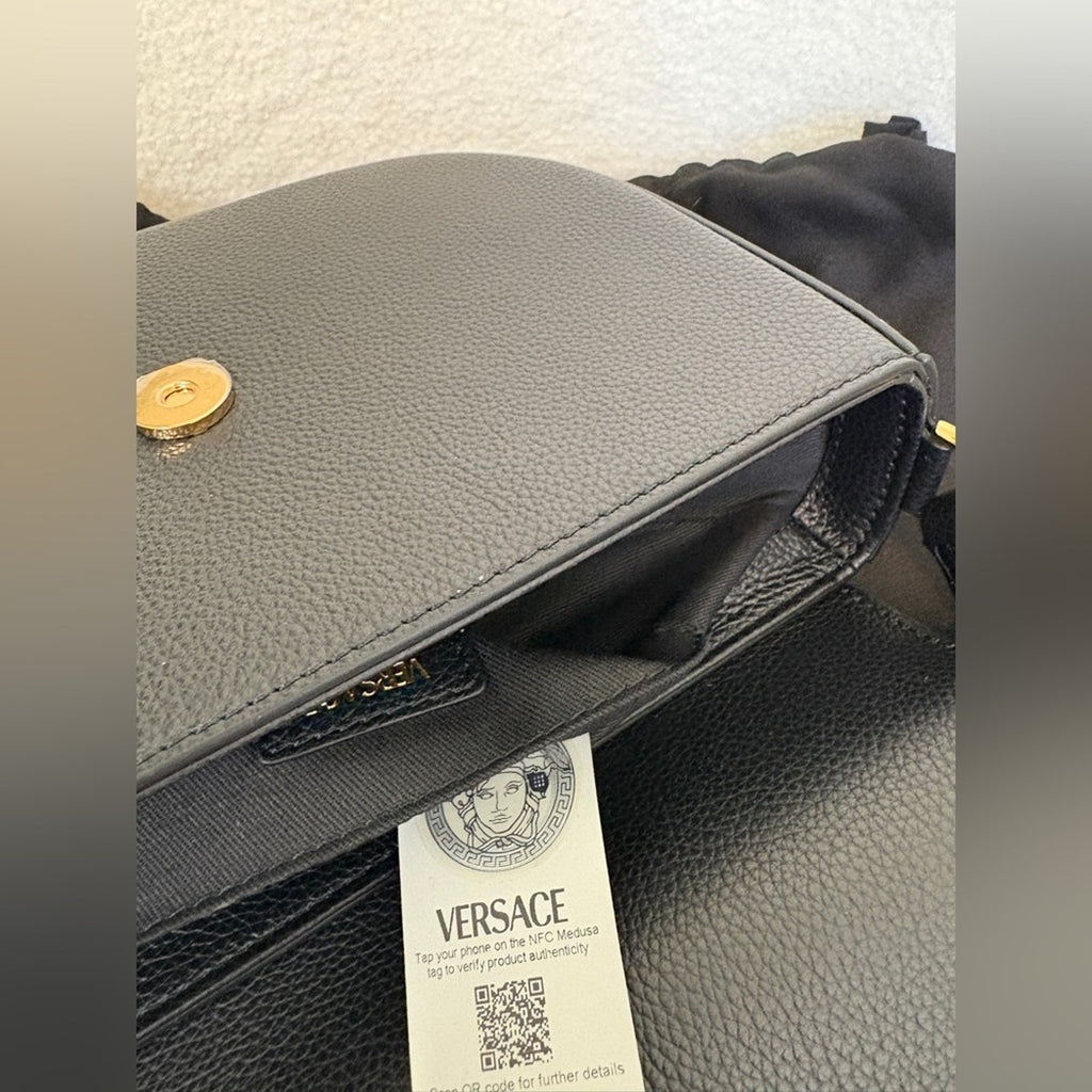 Versace Virtus Black Leather Shoulder Bag/crossbody bag  NWT